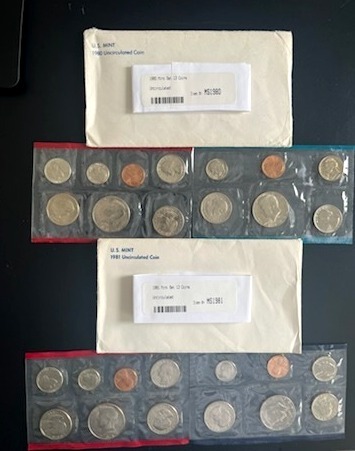 lot 23 image: Uncirculated U.S. Mint Coin Sets - 1980 and 1981