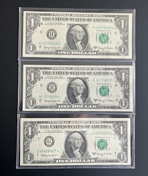 lot 47 image: Lot of Three 1963A $1 Federal Reserve Star Notes (Choice Crisp Uncirculated)