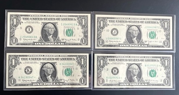 lot 48 image: Uncirculated $1 Federal Reserve Star Notes - 1963A  1963B  1969B
