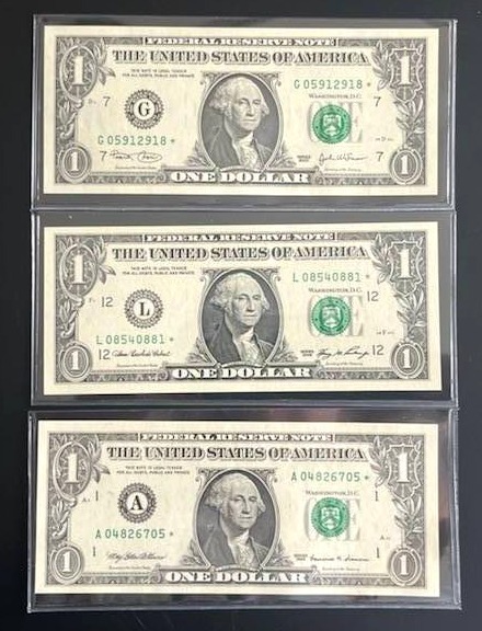 lot 49 image: Uncirculated $1 Federal Reserve Star Notes - 1999  2003  2006