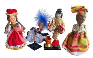 lot 61 image: Vintage Collection of Souvenir Dolls from Paris, Germany, Japan, and the Caribbean