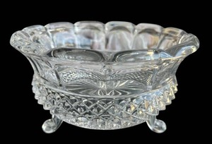 lot 63 image: Vintage Clear Glass Footed Candy Dish with Diamond Point Hobnail Sunburst Pattern (3.75 Tall x 6.75 Diameter)