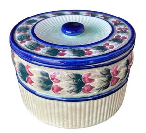 lot 68 image: Vintage Colorful Japanese Biscuit Jar (4.5 Tall x 6 Diameter)