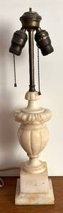 lot 30R image: BR1 - Vintage Marble Table Lamp with Dual Pull-Chain Sockets