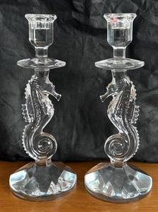 lot 31R image: BR1 - Pair of Waterford Crystal Seahorse Candle Holders
