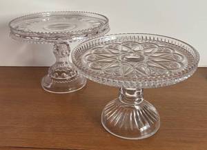 lot 83R image: BR1 - Two Antique Elegant Pedestal Cake Stands Vintage Kings Crown Glass Pedestal Cake Stand