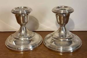 lot 347R image: BR1 - Vintage Sterling Weighted Candle Holders by Fisher