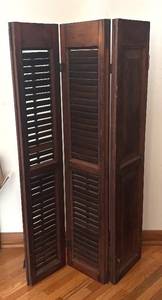 lot 448R image: MB - Vintage 3-Panel Wood Shutter - Louvered & Raised Panel Doors