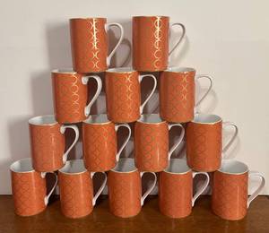lot 459R image: MB - 222 Fifth Chain Link Coral Mugs - 14 Mugs Included