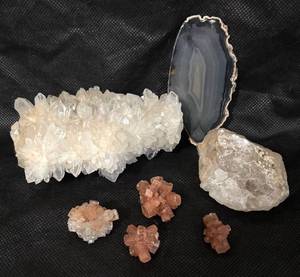 lot 477R image: MB - Quartz Crystal Cluster - Agate Geode Slice - Pink Calcite Clusters