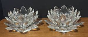 lot 501R image: MB -Pair of Crystal Cristal Lotus Flower Candle Holders