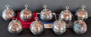 lot 394 image: MB - Reed & Barton Holly Ball Silver Plate Ornament (Lot of 9) - 3 Diameter