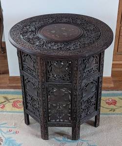 lot 201 image: MB - Vintage Anglo- Indian Carved Hardwood Round Accent Table
