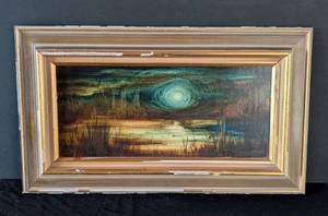 lot 243 image: MB - Wild Duck Swamp Oil on Board - Framed Landscape