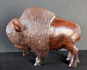 lot 407 image: MB - Carved Wood Buffalo Sculpture