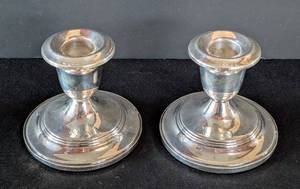 lot 520 image: MB - Pair of Vintage Sterling Silver Weighted Candleholders