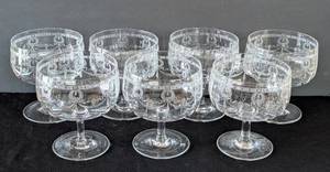 lot 522A image: MB -Vintage Etched Glass Footed Dishes - Set of 7