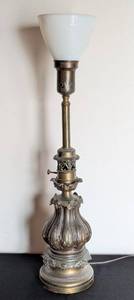 lot 525 image: MB - Vintage Brass Table Lamp - 29 in High, 6 in Base - Ornate Pedestal