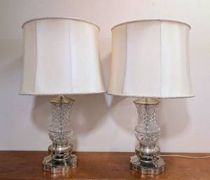 lot 535 image: HW - Vintage Crystal Table Lamps - Pair,
