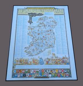 lot 581 image: MB - Families of Ireland Framed Map Print - 27.5 x 35 Inches