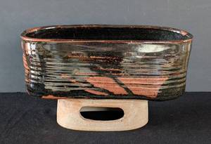 lot 599 image: HW - Signed Pedestal Glazed Pottery Bowl