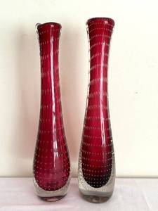 lot 43C image: LR - Pair of Seguso Sommerso Cranberry Tear-Drop Vases - Murano, Italy