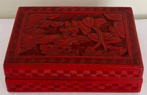 lot 46C image: LR - Cinnabar Lacquer Box - Carved Chinese Scene