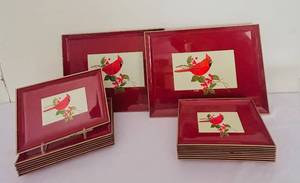 lot 102C image: LR - OTAGIRI Japan Cardinal Lacquerware PlateTray Set, Assorted Pieces