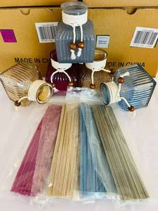 lot 123 image: DR - Forever Fragrant Glass Diffuser Bottles with Rope Neck & Bead Accents (Lot of 5)