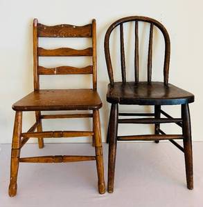 lot 126C image: LR - Two Vintage Wooden Chairs - Ladder-Back & Windsor (Lot of 2)
