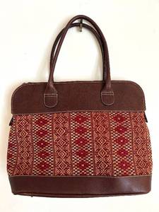 lot 162C image: DR - John Heaton Kilim Pattern Tote Bag - Leather Trim  John Heaton Leather and Canvas Weekend Bag