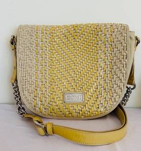 lot 169C image: DR - Badgley Mischka Crossbody Bag - Woven Beige & Yellow