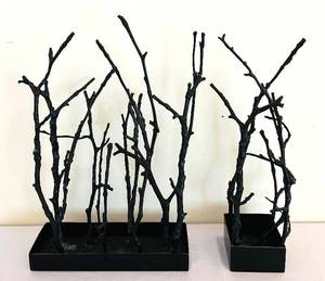 lot 174C image: DR - Pair of Black Twig Tree Sculptures - 16 in Tall - Modern Home Decor