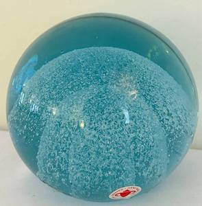 lot 178C image: LR - Beranek Hand Made Czech Blue Glass Sphere Paperweight