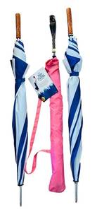 lot 304C image: LR -Three Umbrellas including a Mary Poppins Branded Umbrella and Carved Bird Handle Umbrella