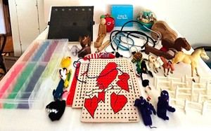 lot 310C image: Vintage Childrens Toys - Fisher-Price Snow Globe, Pressman Pegboard, Wooden Pull Toy