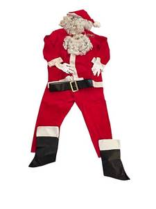 lot 319C image: LR - Santa Claus Costume - One Size - Red with White Trim, Includes Glasses & Gloves