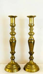 lot 542C image: DR - Brass Candlestick Pair - 12-Inch Tall, Turned-Column Design