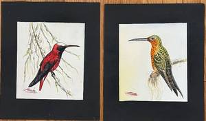 lot 550C image: LR - Contreas Hummingbird Art Prints - Pair, 8.5 x 9 in