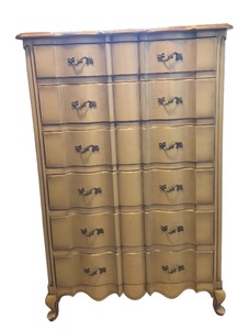 lot 250D image: French Provincial Highboy Dresser - Serpentine Front and Brass Hardware