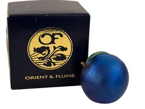 lot 301C image: LR - Orient & Flume Iridescent Blue Art Glass Fruit Paperweight