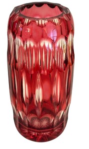 lot 49D image: DR-Vintage Ruby Red Lead Glass Cut to Clear Vase