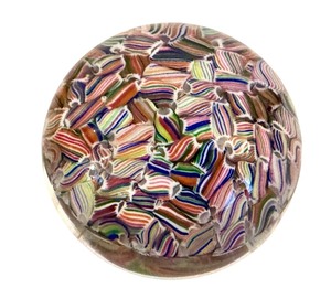 lot 180C image: LR - Baccarat Millefiori Multi-Color Art Glass Paperweight Candy Canes