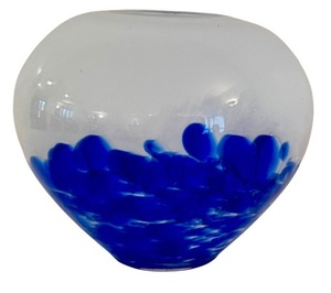 lot 60C image: LR - Tarnowiec Vase, White Glass with Blue Base Motif - Made in Poland