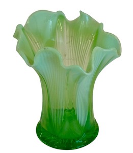 lot 36D image: Antique Opalescent Green Glass Vase