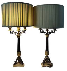 lot 61H image: LR - Pair of Elegant Vintage Brass Table Lamps Pair