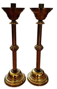 lot 291H image: MB - Brass Vintage Candle Holders - Pair, 24 in Tall, Ornate
