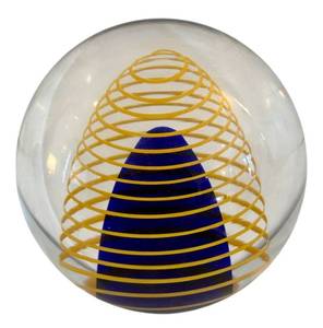 lot 292H image: DR - Beranek Czech Glass Paperweight - Orange & Blue Spiral
