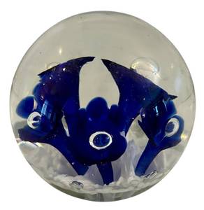 lot 293H image: DR - Bob Saint Clair Paperweight - Blue Calla Lily in Clear Glass