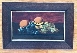 lot 367H image: O - Vintage Still Life Painting - Fruit (Grapes, Bananas & Oranges) Framed 16x24